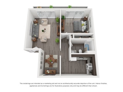 Floor plan for 1 bed, 1 bath, 600 sqft